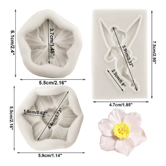 3pcs Molde De Silicona Hada De Las Flores Hibisco Fondant Gris