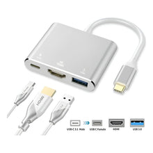 Cargar imagen en el visor de la galería, Adaptador Hub 3 En 1 Usb CA Hdmi 4k + Usb-c + Cable Usb Plateado