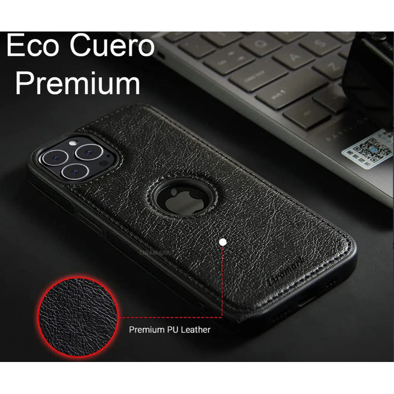 Carcasa Cuero Premium Para iPhone (todos) + Lámina Espía Negro 13 Pro