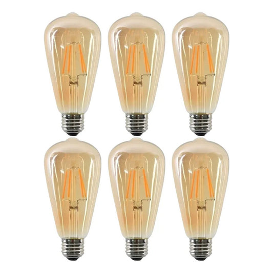 Pack De 6 Ampolletas Vintage Led Edison Filamento E27 6w Blanco Cálido