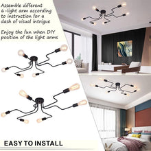 Cargar imagen en el visor de la galería, Lámpara De Techo Colgante Vintage De 6 Ampolletas E26 Negro