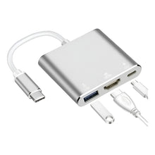 Cargar imagen en el visor de la galería, Adaptador Hub 3 En 1 Usb CA Hdmi 4k + Usb-c + Cable Usb Plateado