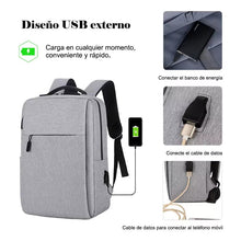 Cargar imagen en el visor de la galería, Mochila Antirrobo Impermeable Escolar Laptop 15.6 Carga Usb Gris Liso