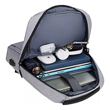 Cargar imagen en el visor de la galería, Mochila Antirrobo Impermeable Escolar Laptop 15.6 Carga Usb Gris Liso