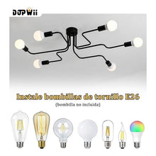 Cargar imagen en el visor de la galería, Lámpara De Techo Colgante Vintage De 6 Ampolletas E26 Negro