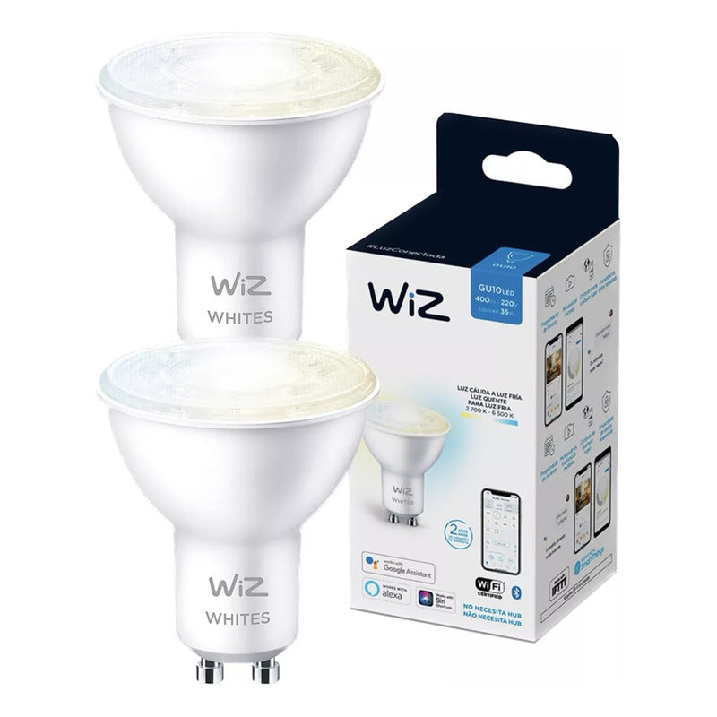 Dicroicos Led Wiz Cálido/frío Gu10 Wi-fi Google O Alexa X2 Blanco Cálido A Frío