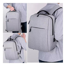 Cargar imagen en el visor de la galería, Mochila Antirrobo Impermeable Escolar Laptop 15.6 Carga Usb Gris Liso