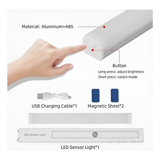 Luz Led Barra Recargable Con Sensor De Movimiento 10cm Blanco
