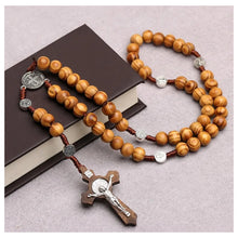 Cargar imagen en el visor de la galería, Rosario Católico Madera Con Medallas De San Benito Café