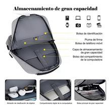 Cargar imagen en el visor de la galería, Mochila Antirrobo Impermeable Escolar Laptop 15.6 Carga Usb Gris Liso