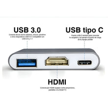Cargar imagen en el visor de la galería, Adaptador Hub 3 En 1 Usb CA Hdmi 4k + Usb-c + Cable Usb Plateado
