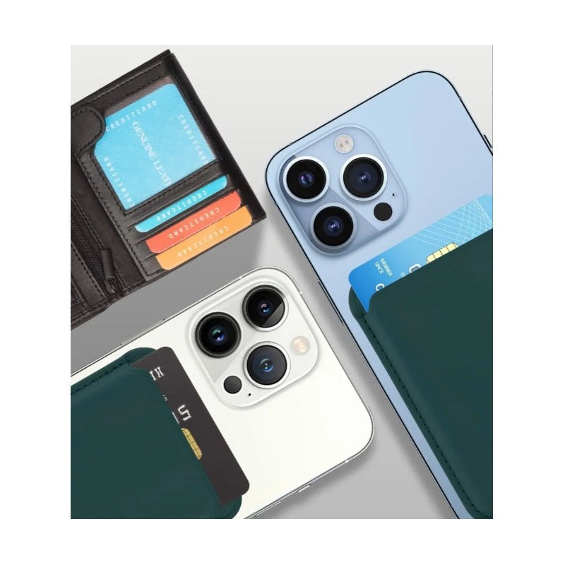 2pcs Tarjetero Cartera Magsafe Piel Pu Compatible Con iPhone Azul Petróleo Lisa