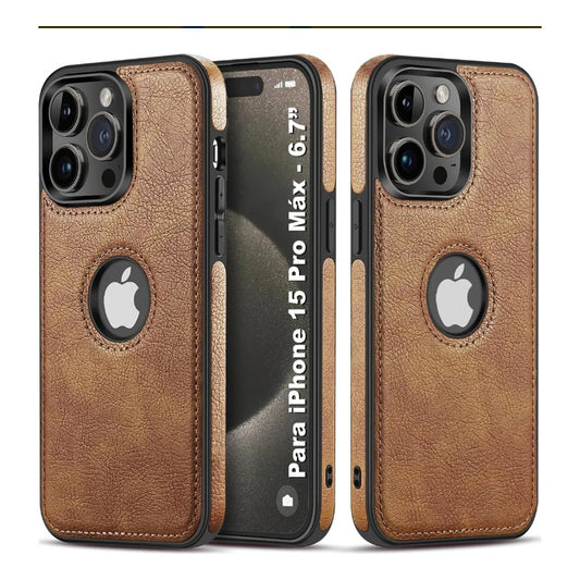 Carcasa Cuero Premium Para iPhone (todos) + Lámina Espía Marrón 13 Pro Max