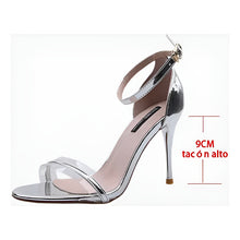 Load image into Gallery viewer, Sandalias Stiletto Hebilla Tacones Altos De Mujer 9cm Plateado Plateado 39