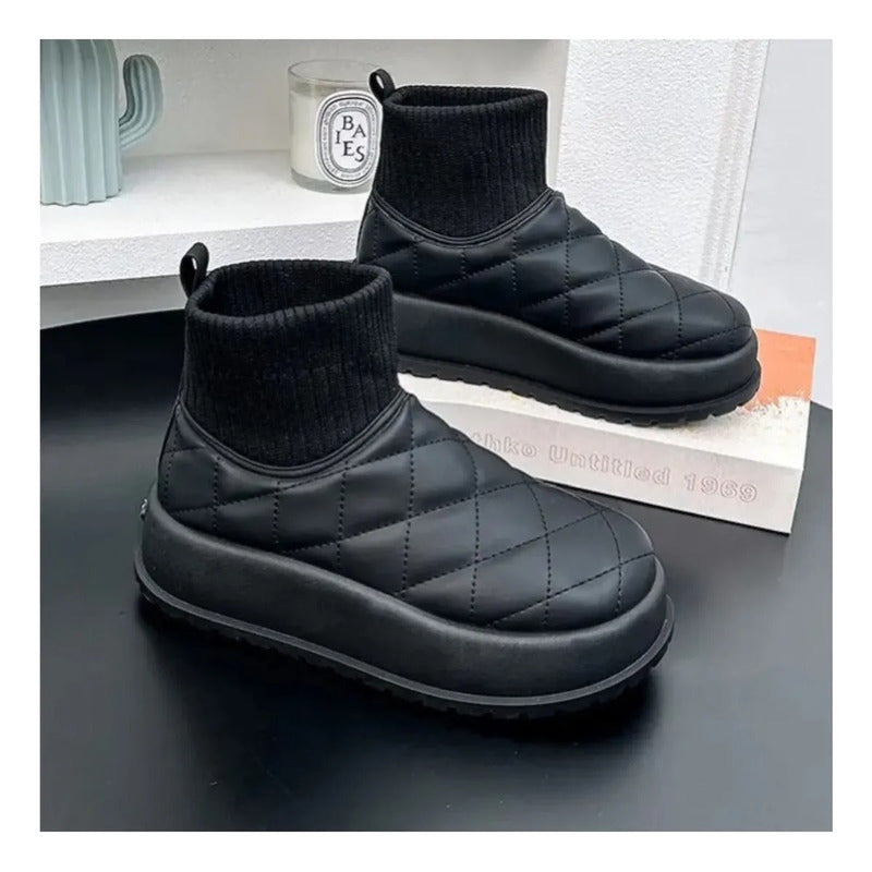 Bota Forrada Chiporro Pantubota Mujer Invierno Warm Boots Negro Ajedrez 37
