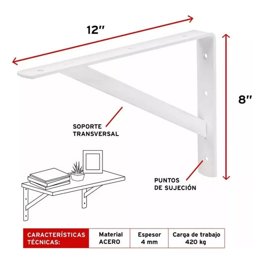 Escuadra Estante Truper Reforzada Blanca 8 X 12 Mer-12b