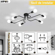 Cargar imagen en el visor de la galería, Lámpara De Techo Colgante Vintage De 6 Ampolletas E26 Negro