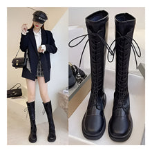 Cargar imagen en el visor de la galería, Botas De Planas Tipo Cuero De Moda Con Agujetas Para Mujer Negro . 38