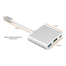 Cargar imagen en el visor de la galería, Adaptador Hub 3 En 1 Usb CA Hdmi 4k + Usb-c + Cable Usb Plateado