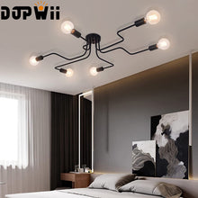 Cargar imagen en el visor de la galería, Lámpara De Techo Colgante Vintage De 6 Ampolletas E26 Negro