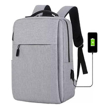 Cargar imagen en el visor de la galería, Mochila Antirrobo Impermeable Escolar Laptop 15.6 Carga Usb Gris Liso
