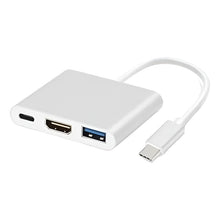 Cargar imagen en el visor de la galería, Adaptador Hub 3 En 1 Usb CA Hdmi 4k + Usb-c + Cable Usb Plateado