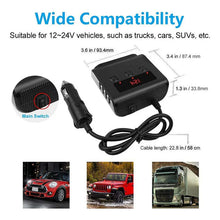Cargar imagen en el visor de la galería, Cargador Adaptador Encendedor Auto 12v/24v 120w Negro
