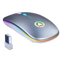 Cargar imagen en el visor de la galería, Mouse Inalambrico Recargable Ultra Delgado Silencioso Led Gris
