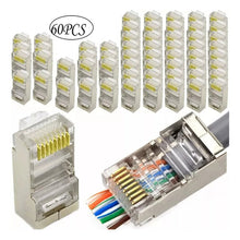Cargar imagen en el visor de la galería, 60 Conector Cat6 Ez Rj45 Metálico Blindado Terminal Rojo /uss