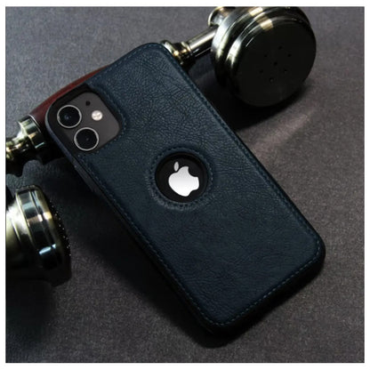 Carcasa Cuero Premium Para iPhone (todos) + Lámina Espía Azul Oscuro 15 Pro