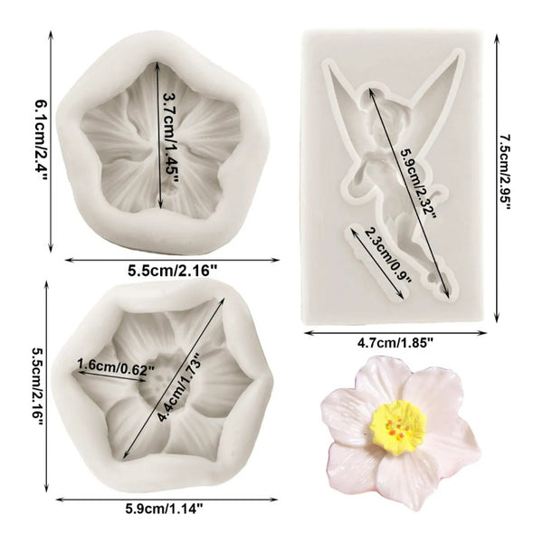 3pcs Molde De Silicona Hada De Las Flores Hibisco Fondant Gris