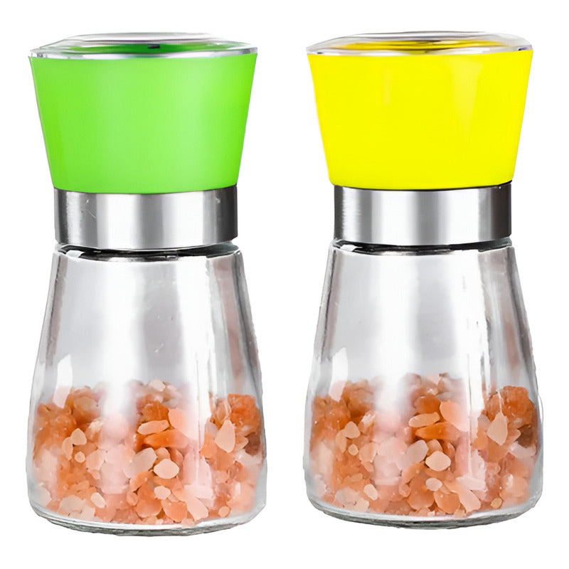 Salero Pimentero Molinillo De Vidrio Con Tapa 13,5cms Altura Verde Lima