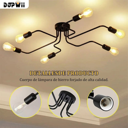 Lámpara De Techo Colgante Vintage De 6 Ampolletas E26 Negro
