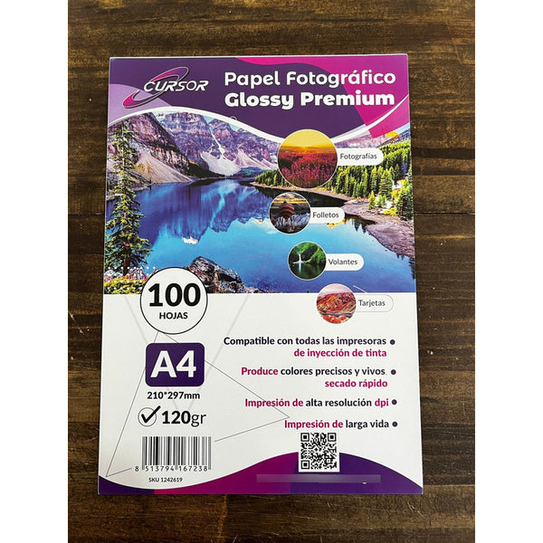 Papel Fotografico A4 120g Glossy Pack 100 Blanco