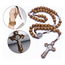 Cargar imagen en el visor de la galería, Rosario Católico Madera Con Medallas De San Benito Café

