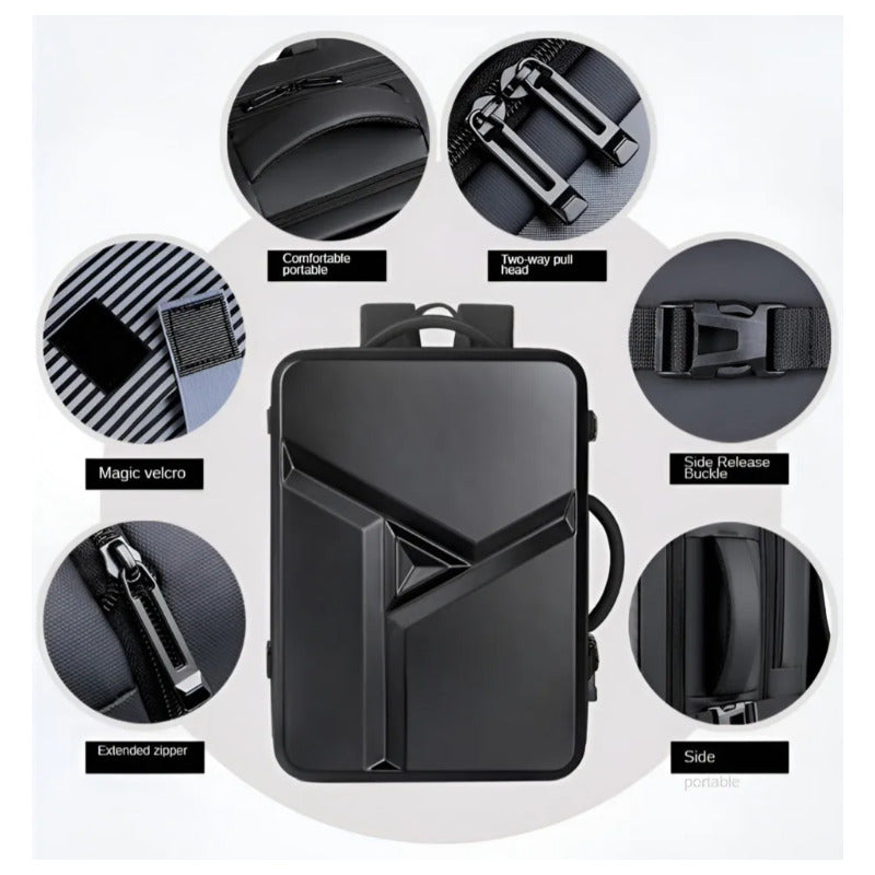Mochila Carcasa Dura Gran Capacidad Impermeable Para Macbook Negro Negro
