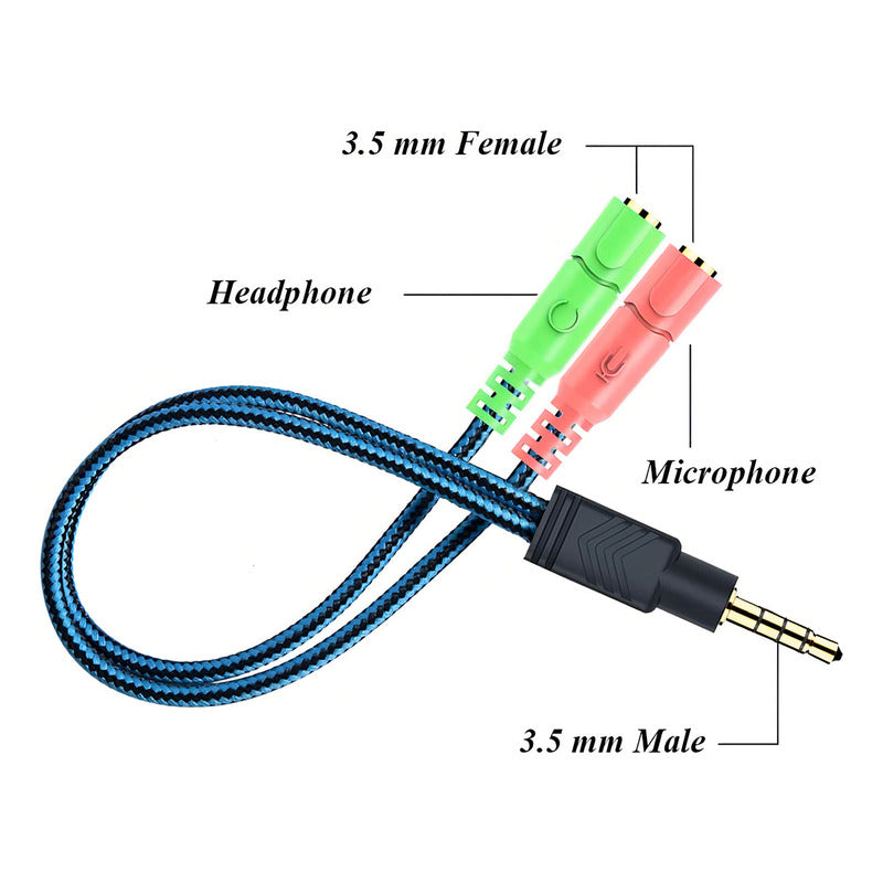 Cable Audio 3,5mm Macho Doble Hembra Auricular Adaptador Color Negro Azul