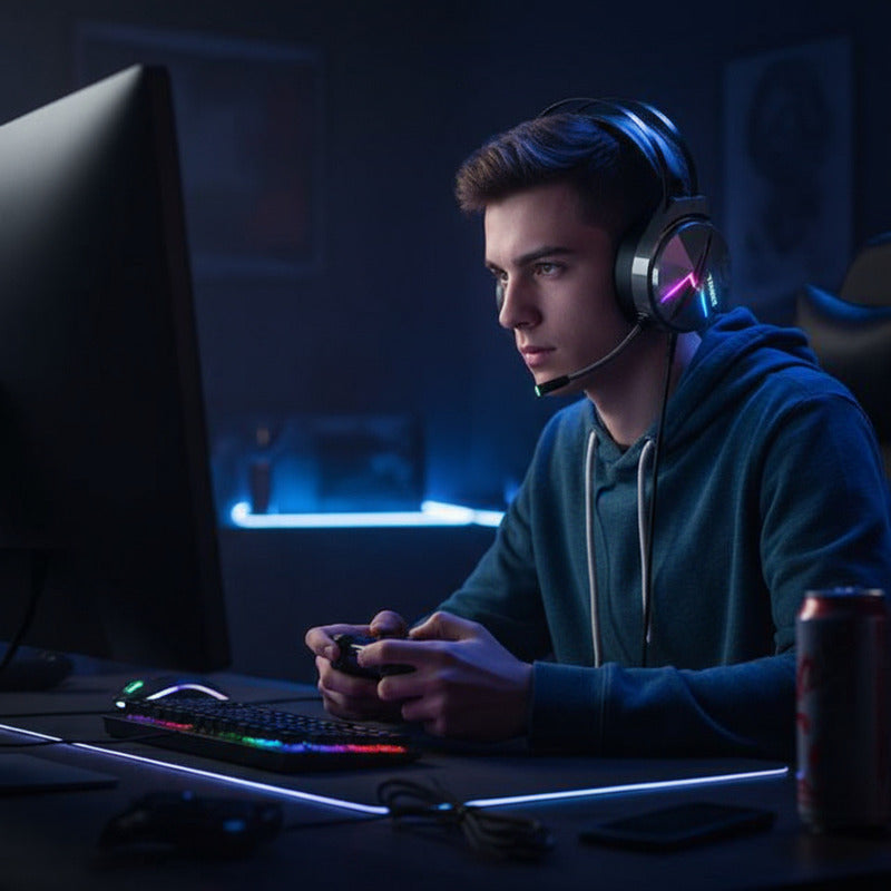 Audífono Gamer Taidu Ths309 Rgb + Mic 7.1 Sonido Envolvente Negro