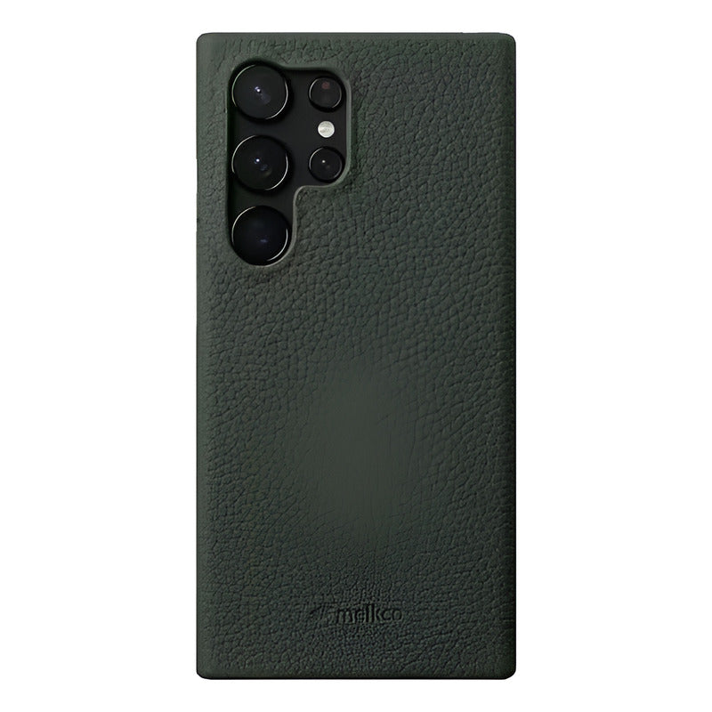 Funda De Cuero Vacuno Genuino Para Samsung Galaxy S23 Ultra Verde Musgo Lisa