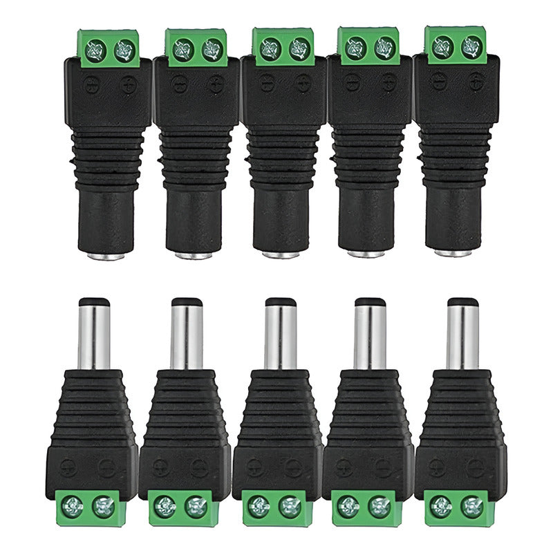 Pack 5 Par Conector Dc Macho Hembra Negro