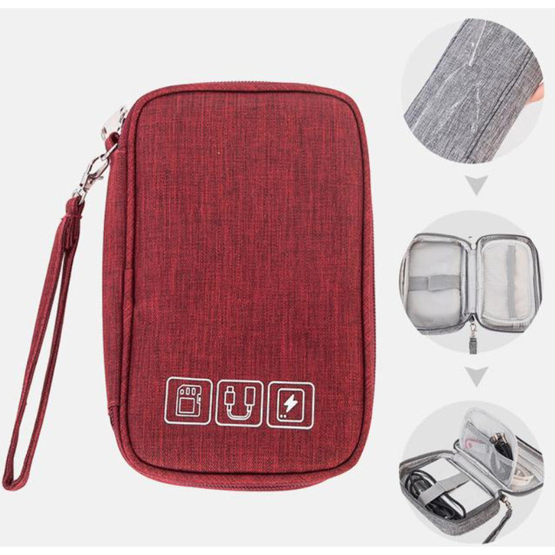 Bolso Organizador De Cables Para Viaje Con Compartimentos Rojo