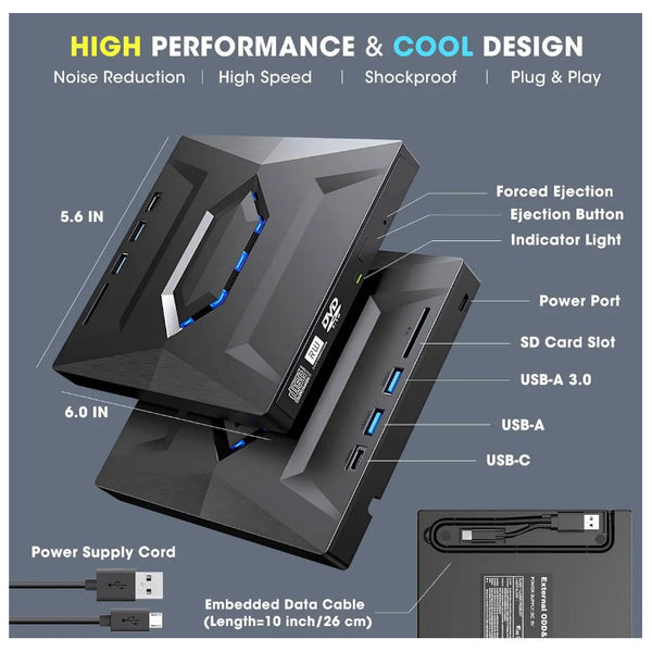 Quemador Lectora Y Grabadora De Dvd/cd Externo Usb Type-c Negro