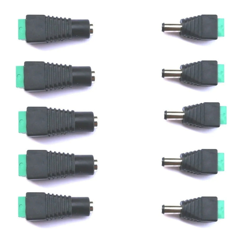 5 Pares Conector Dc Macho Y Hembra Alimentación Negro/ Verde