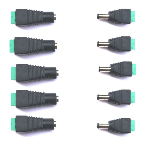 5 Pares Conector Dc Macho Y Hembra Alimentación Negro/ Verde