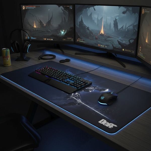 Mouse Pad Gamer Xl Antideslizante Caballero Con Espada Azul Oscuro
