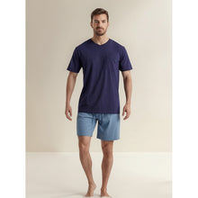 Cargar imagen en el visor de la galería, Pijama Corto Hombre Top / 2 Piezas Azul Acero Liso M
