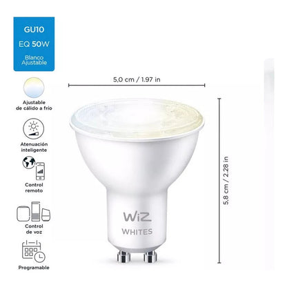 Dicroicos Led Wiz Cálido/frío Gu10 Wi-fi Google O Alexa X2 Blanco Cálido A Frío