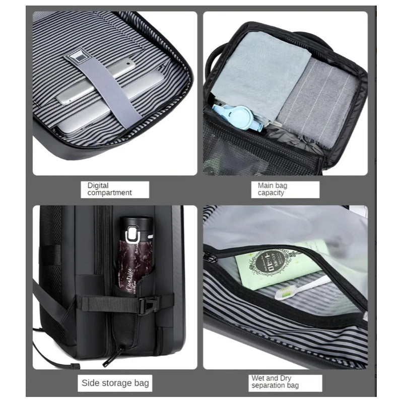 Mochila Carcasa Dura Gran Capacidad Impermeable Para Macbook Negro Negro