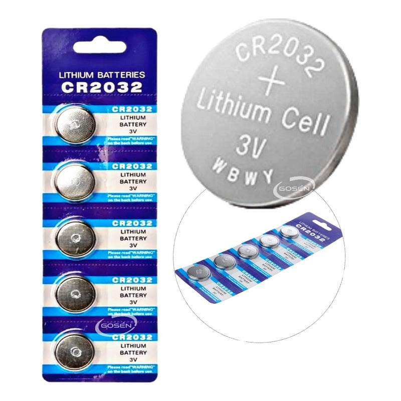 Pack 5 Pila Botón Litio Cr2032 3v Batería 220 Mah