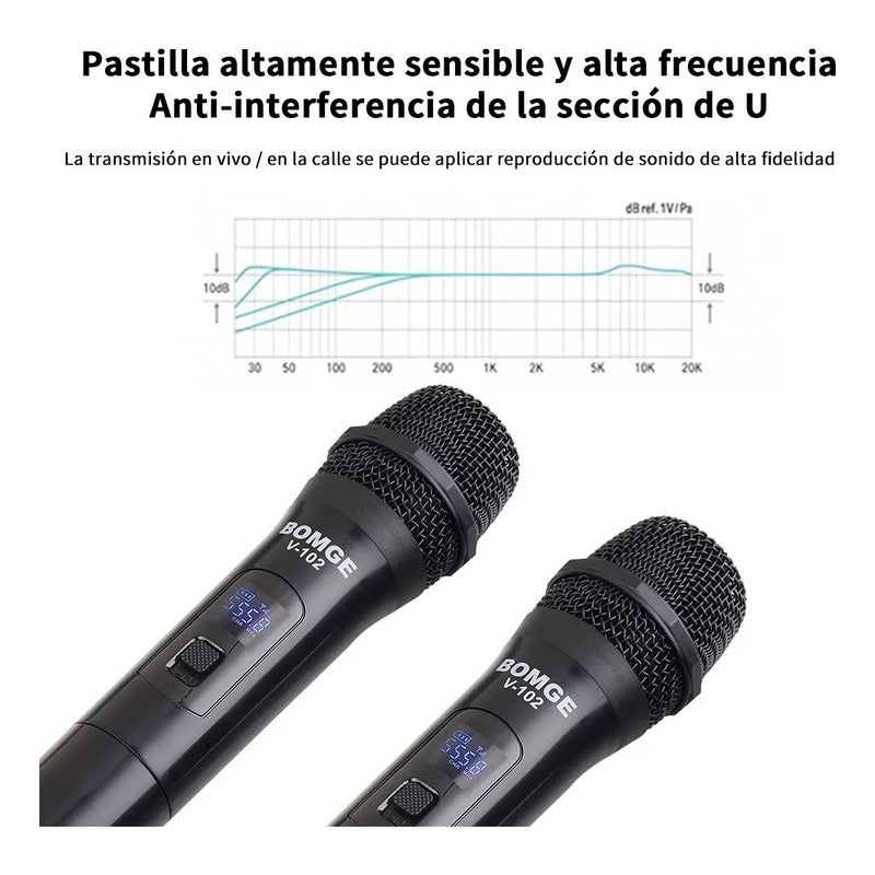 Bomge V102 Sistema De Micrófono Inalámbrico Con Receptor Vhf Negro
